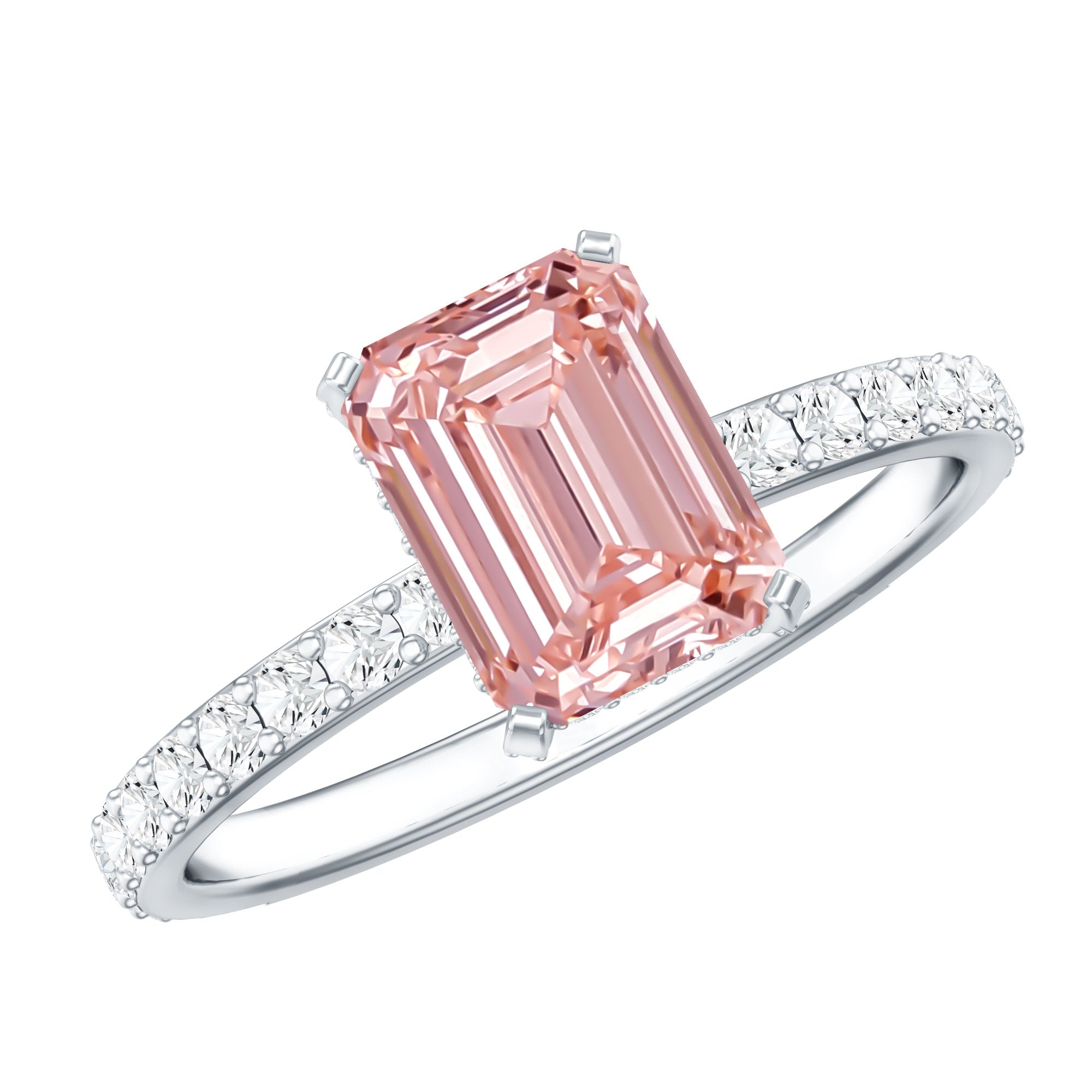Rosec Jewels-IGI Certified 2 Carat Emerald Cut Lab Pink Diamond Engagement Ring for Her