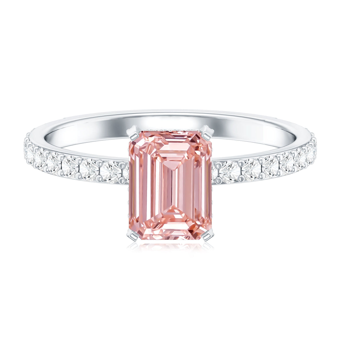 Rosec Jewels-IGI Certified 2 Carat Emerald Cut Lab Pink Diamond Engagement Ring for Her