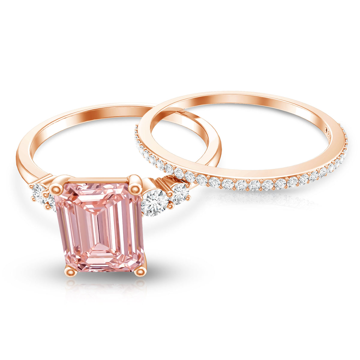 Rosec Jewels-2 Carat Emerald Cut Lab Pink Diamond Engagement Ring Set with IGI Certificate