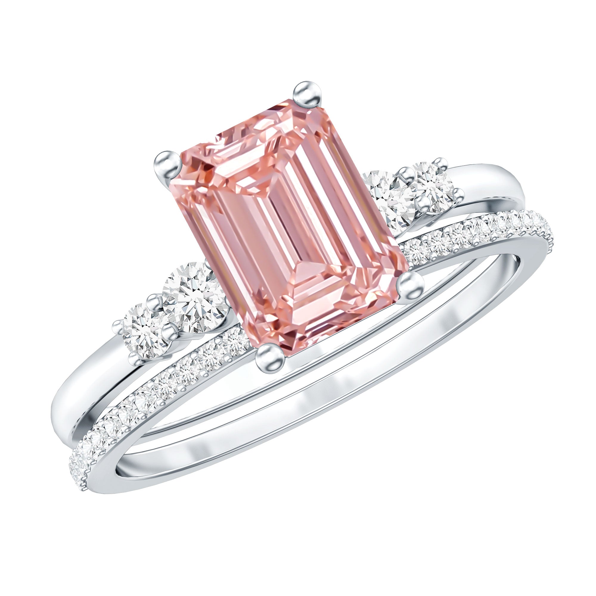 Rosec Jewels-2 Carat Emerald Cut Lab Pink Diamond Engagement Ring Set with IGI Certificate