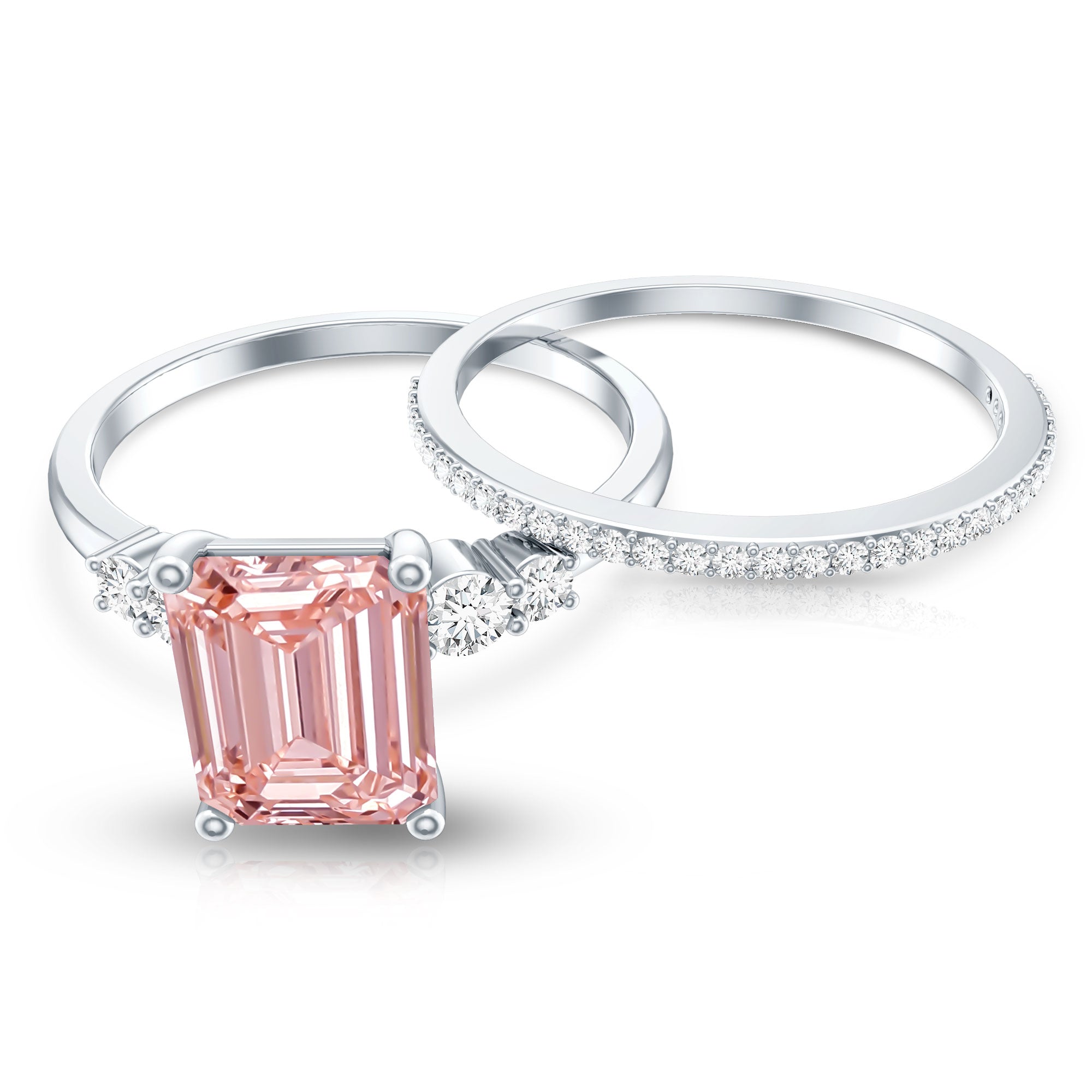 Rosec Jewels-2 Carat Emerald Cut Lab Pink Diamond Engagement Ring Set with IGI Certificate