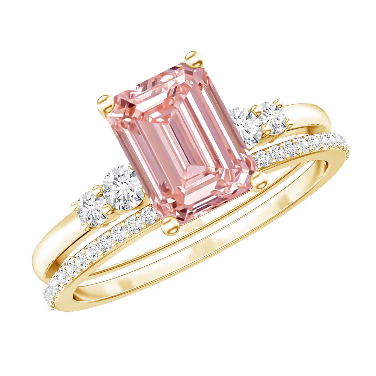 Rosec Jewels-2 Carat Emerald Cut Lab Pink Diamond Engagement Ring Set with IGI Certificate