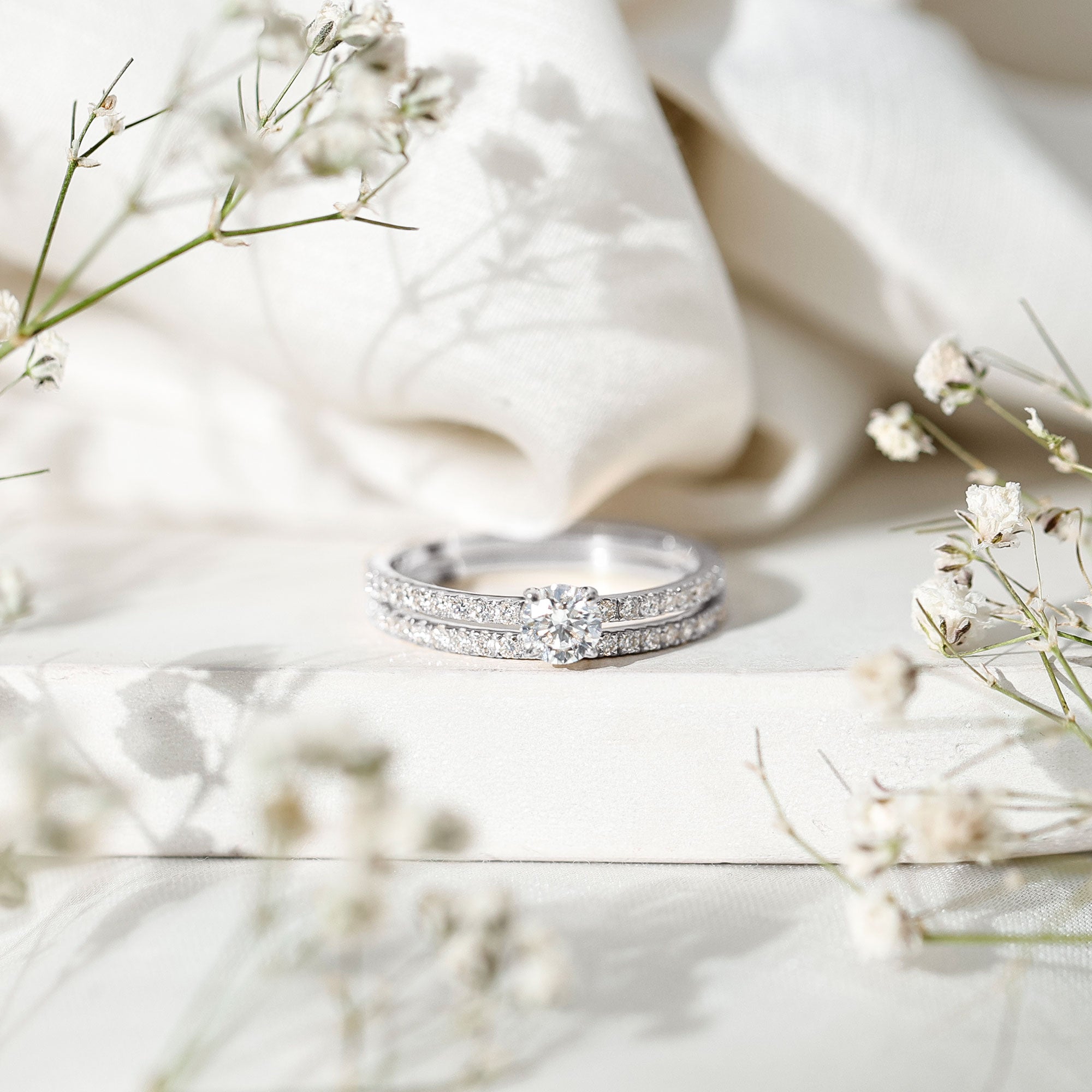 Rosec Jewels-Round Cut Moissanite Engagement Ring with Eternity Band