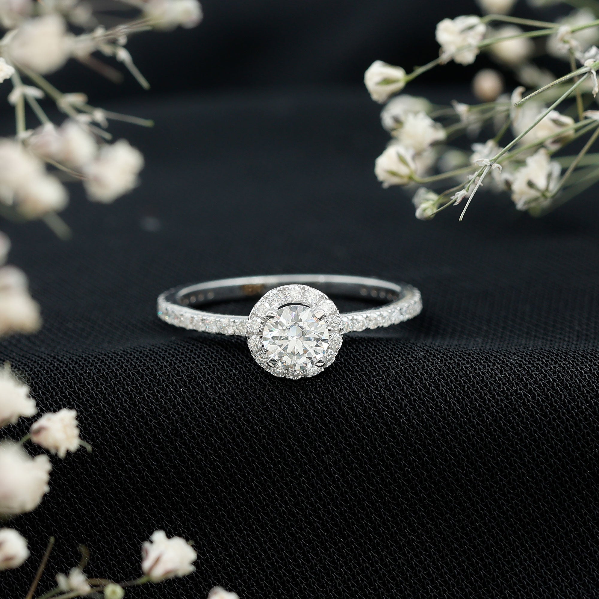 1.25 CT Moissanite Classic Halo Engagement Ring D-VS1 - Rosec Jewels