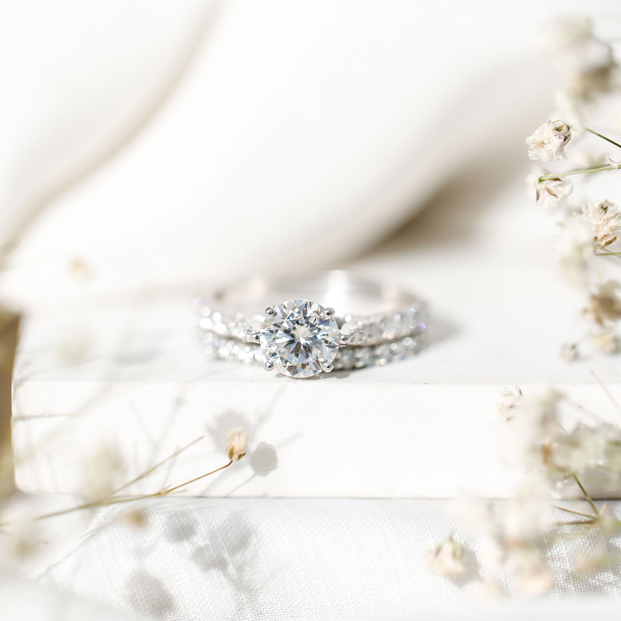 4 CT Moissanite Solitaire Engagement Ring Set With Eternity Band D-VS1 - Rosec Jewels