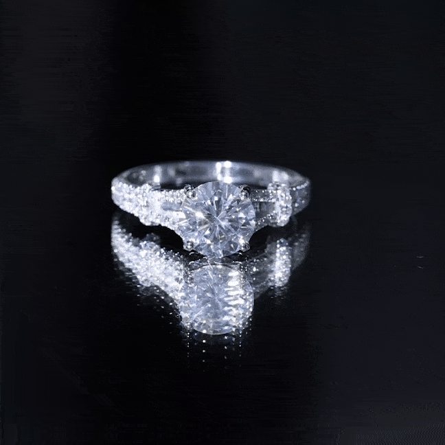 Rosec Jewels-Round Shape Moissanite Solitaire Engagement Ring in Split Shank