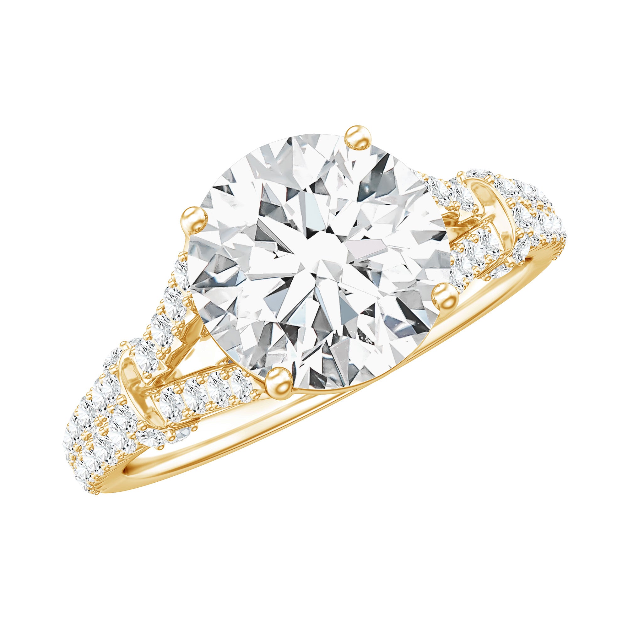 Rosec Jewels-Round Shape Moissanite Solitaire Engagement Ring in Split Shank