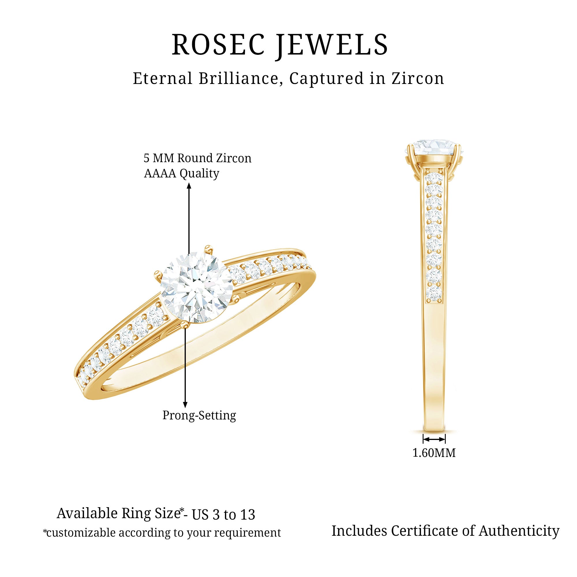 Cubic Zirconia Engagement Ring with Side Stones AAAA - Rosec Jewels