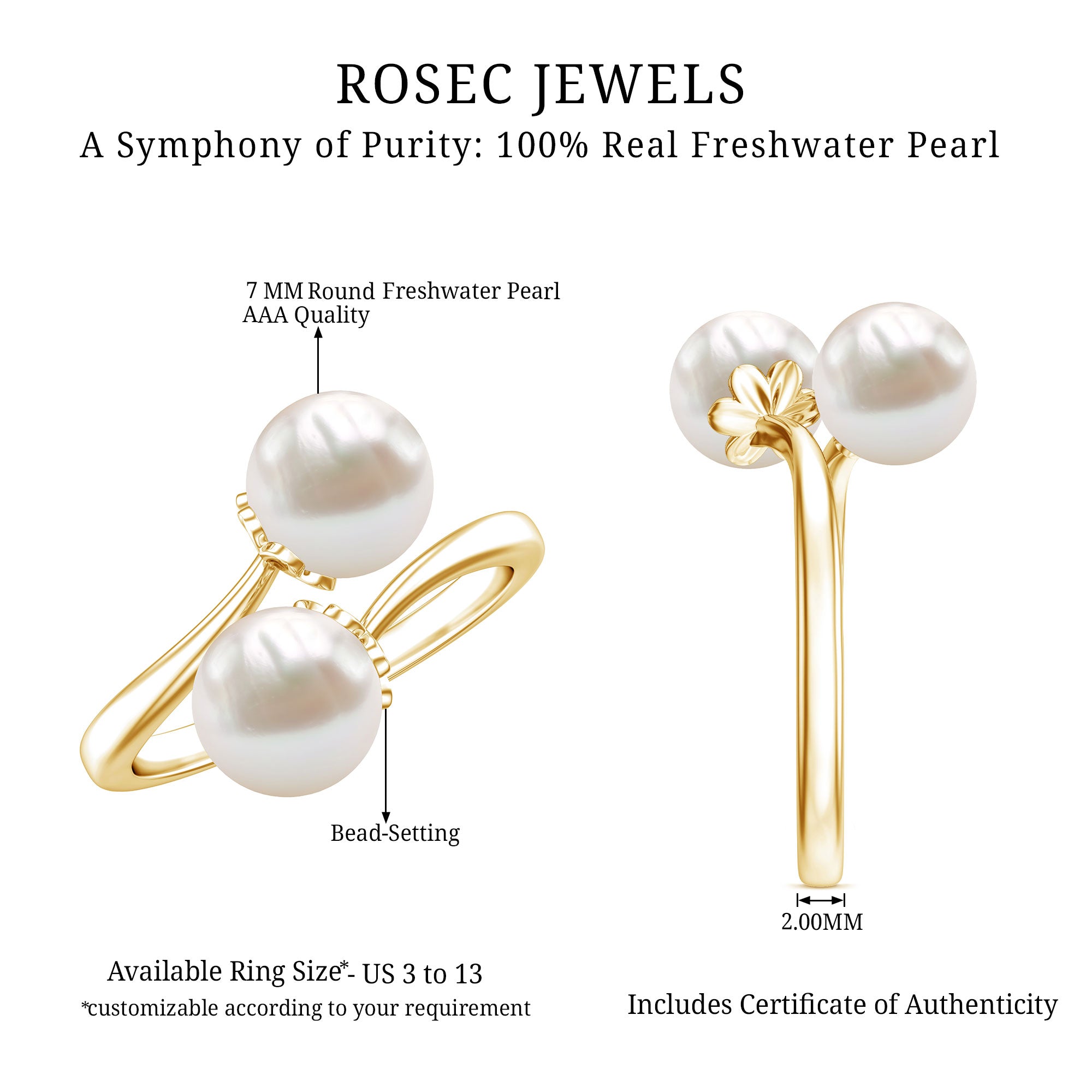 Rosec Jewels-Cultured Freshwater Pearl Bypass Engagement Ring
