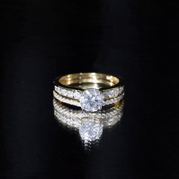 Certified 2 Carat Round Moissanite Engagement Ring with Wedding Band D-VS1 - Rosec Jewels