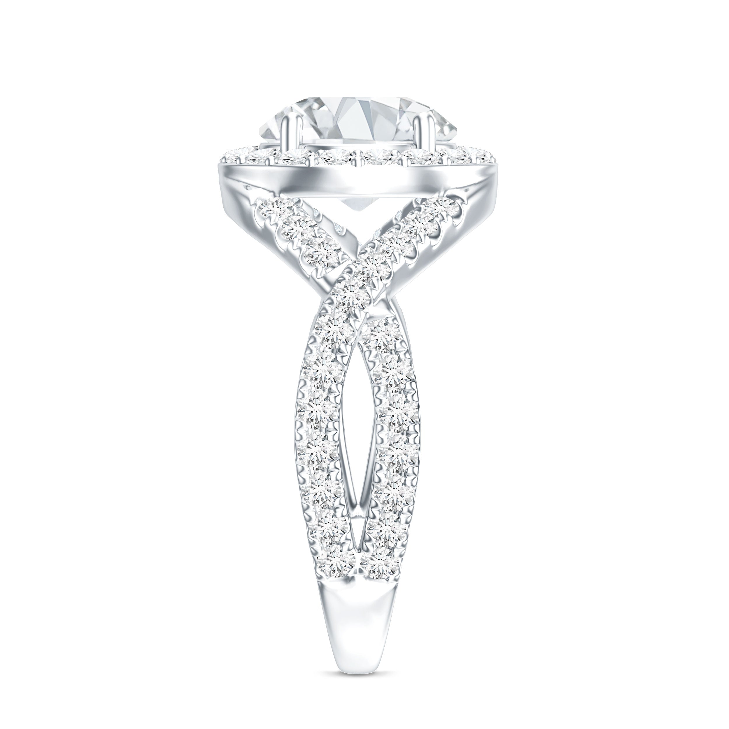 Round Moissanite Crossover Engagement Ring for Women D-VS1 - Rosec Jewels