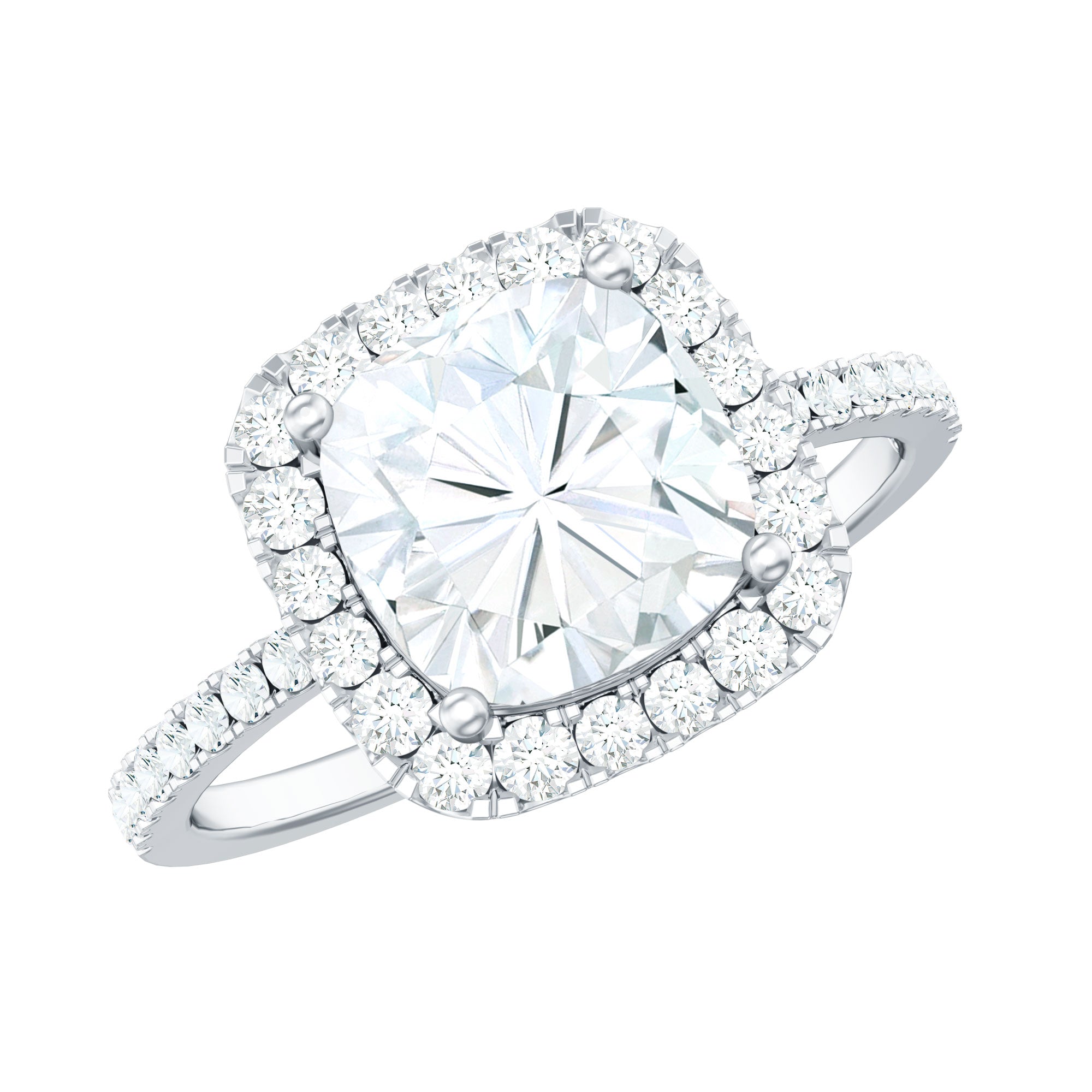 8 MM Cushion Cut Moissanite Halo Engagement Ring for Women