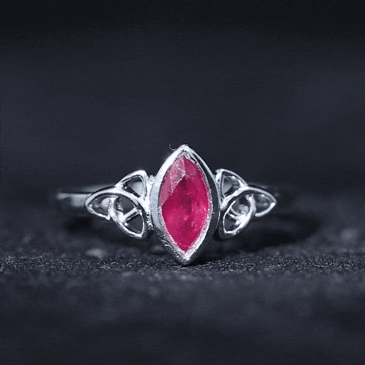 Rosec Jewels-Natural Marquise Ruby Promise Ring with Celtic Knot