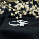 Certified 3 Carat Princess Cut Moissanite Engagement Ring with Wedding Band D-VS1 - Rosec Jewels