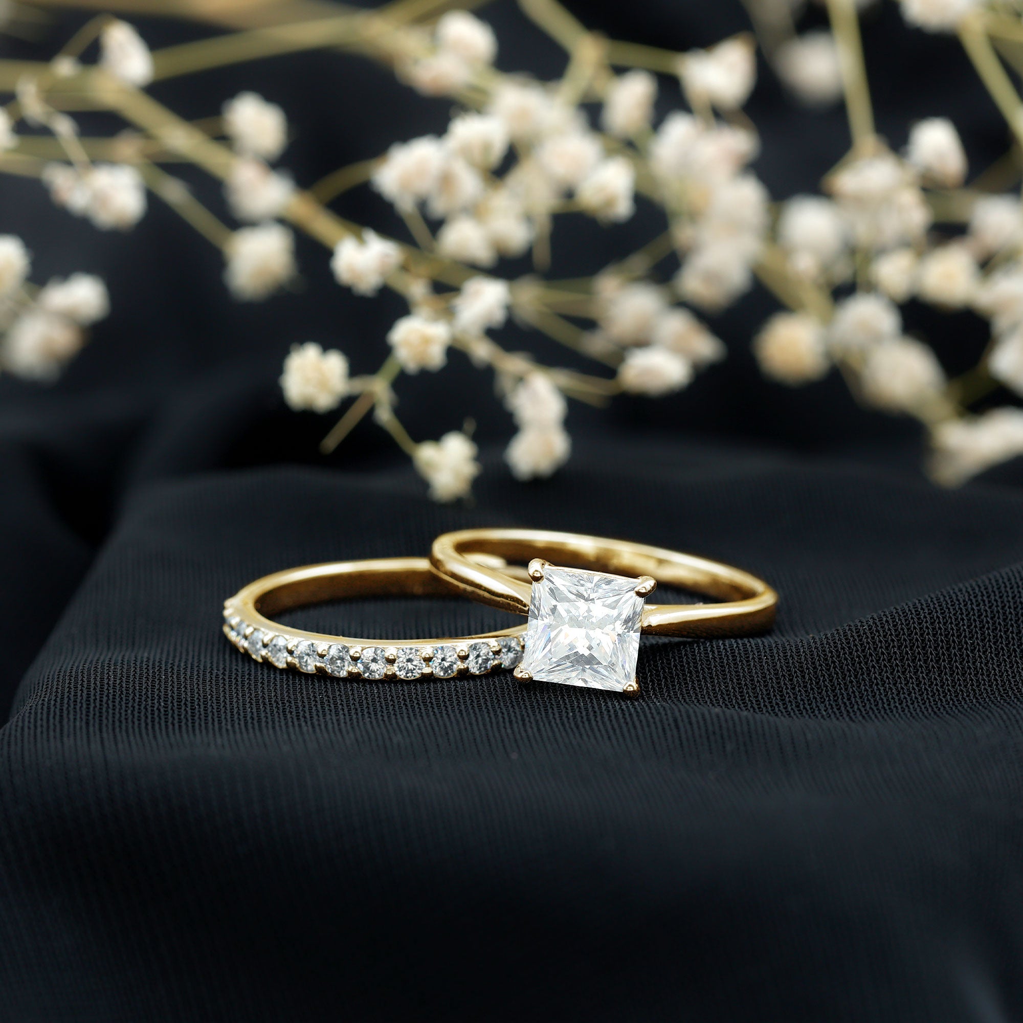 Certified 3 Carat Princess Cut Moissanite Engagement Ring with Wedding Band D-VS1 - Rosec Jewels