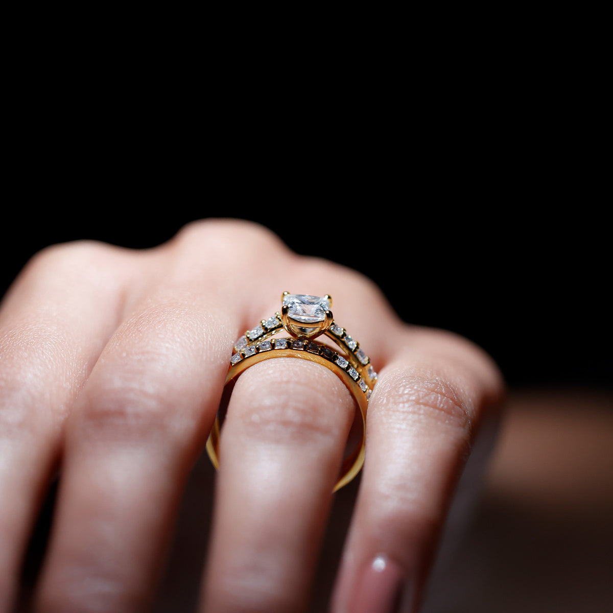 Princess Cut Moissanite Engagement Ring with Wedding Band D-VS1 - Rosec Jewels