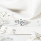 Bezel Set Moissanite Oval Engagement Ring with Side Stones D-VS1 - Rosec Jewels