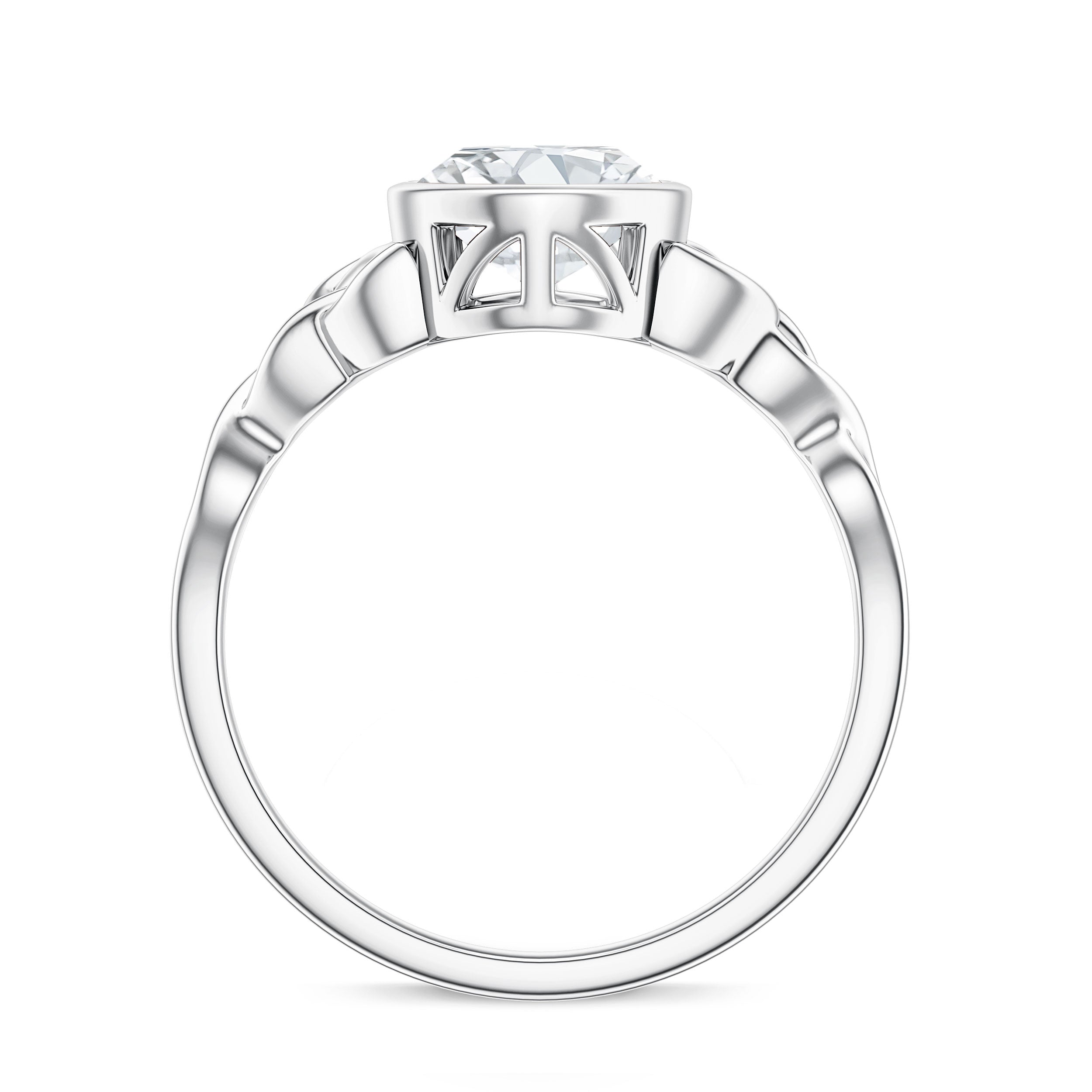 Rosec Jewels-Solitaire Moissanite Celtic Engagement Ring in Bezel Setting