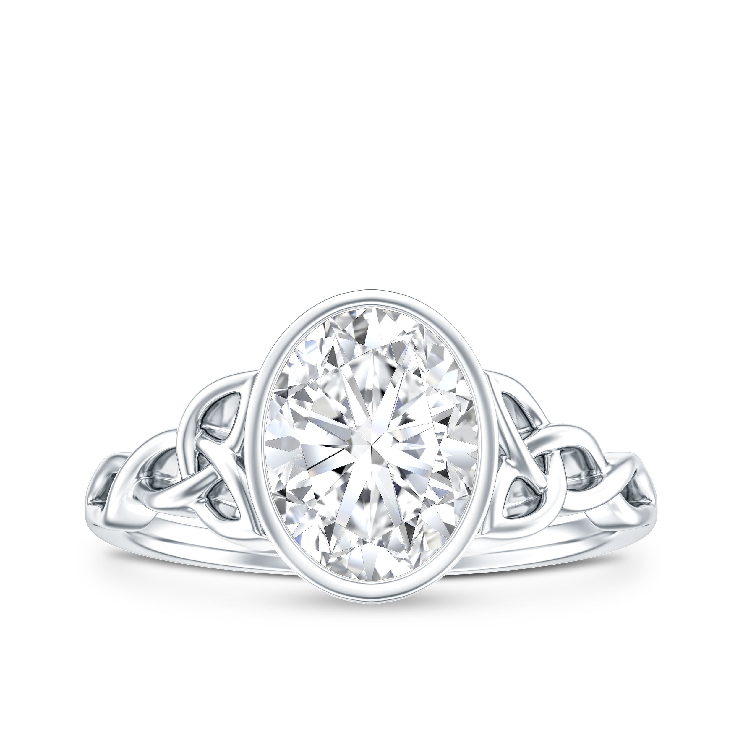 Rosec Jewels-Solitaire Moissanite Celtic Engagement Ring in Bezel Setting