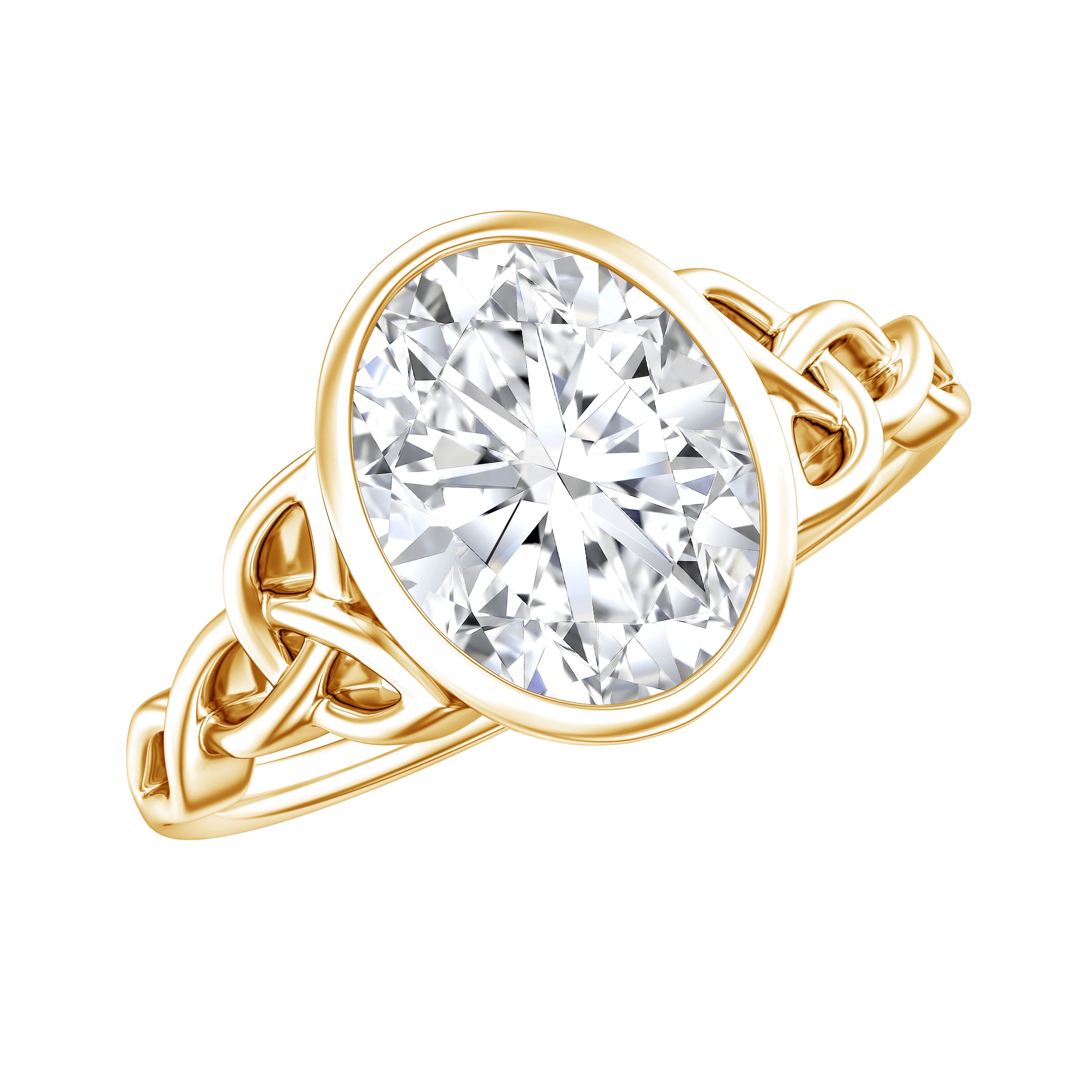 Rosec Jewels-Solitaire Moissanite Celtic Engagement Ring in Bezel Setting