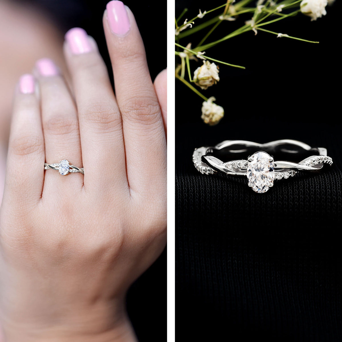 Oval Cut Moissanite Braided Engagement Ring D-VS1 - Rosec Jewels
