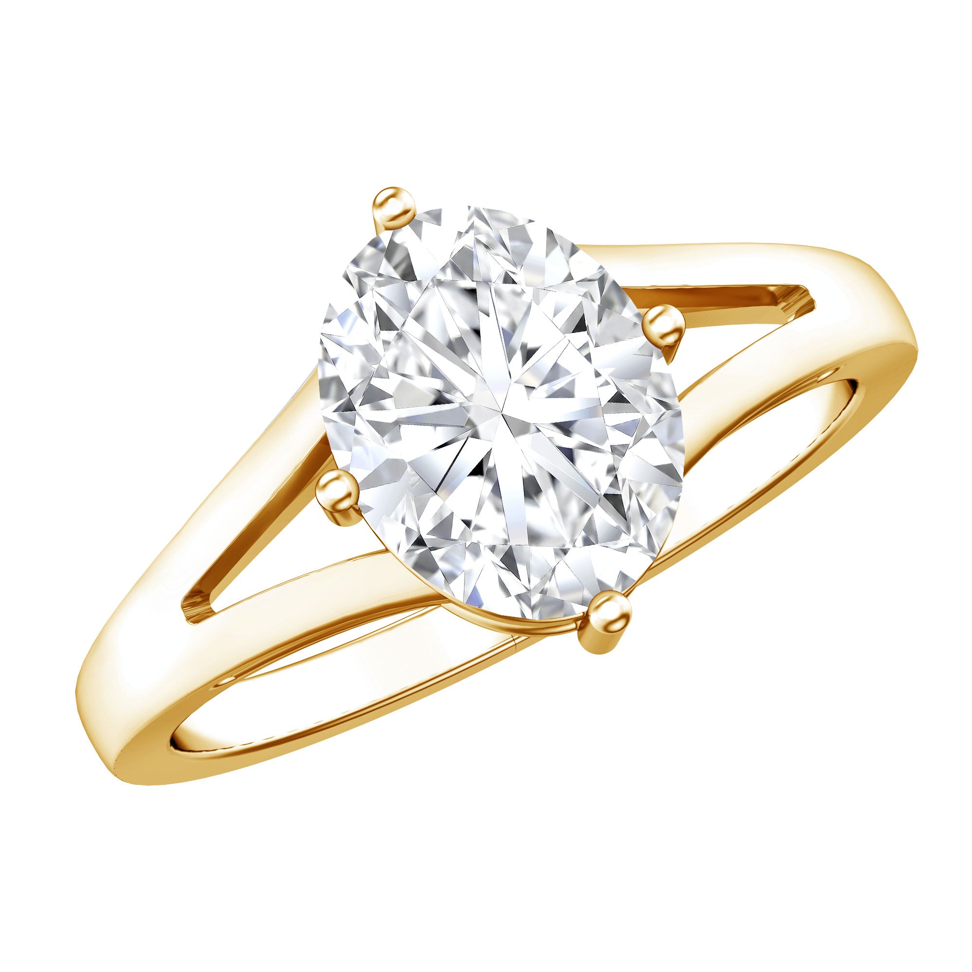 Oval Cut Moissanite Solitaire Engagement Ring in Split Shank D-VS1 - Rosec Jewels