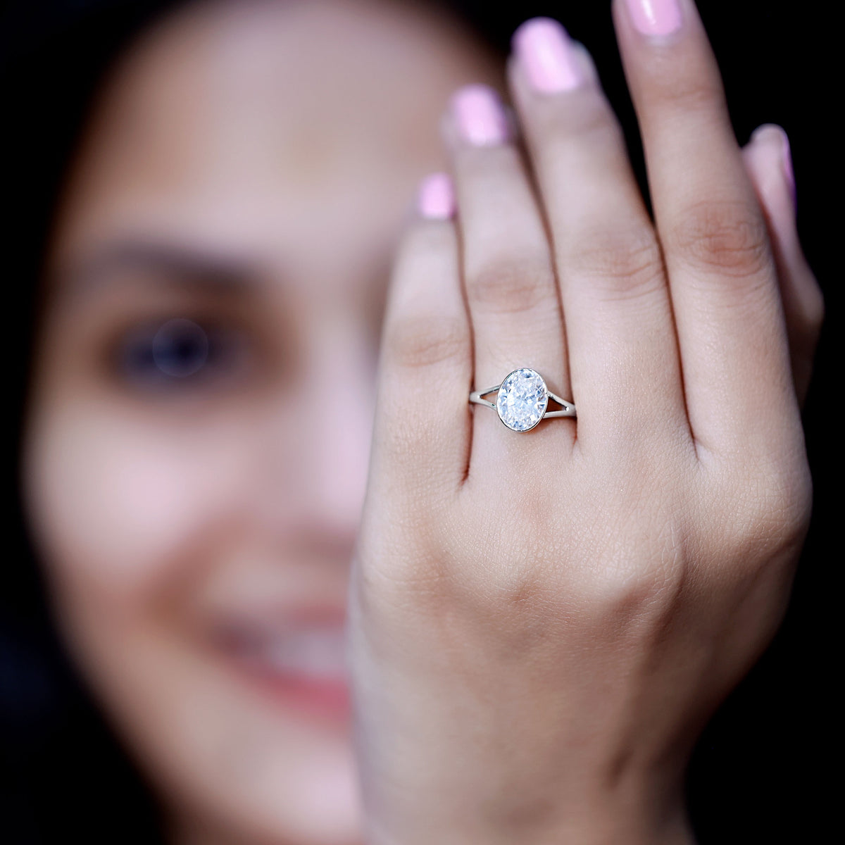 Certified 2 Carat Oval Moissanite Solitaire Engagement Ring in Split Shank D-VS1 - Rosec Jewels