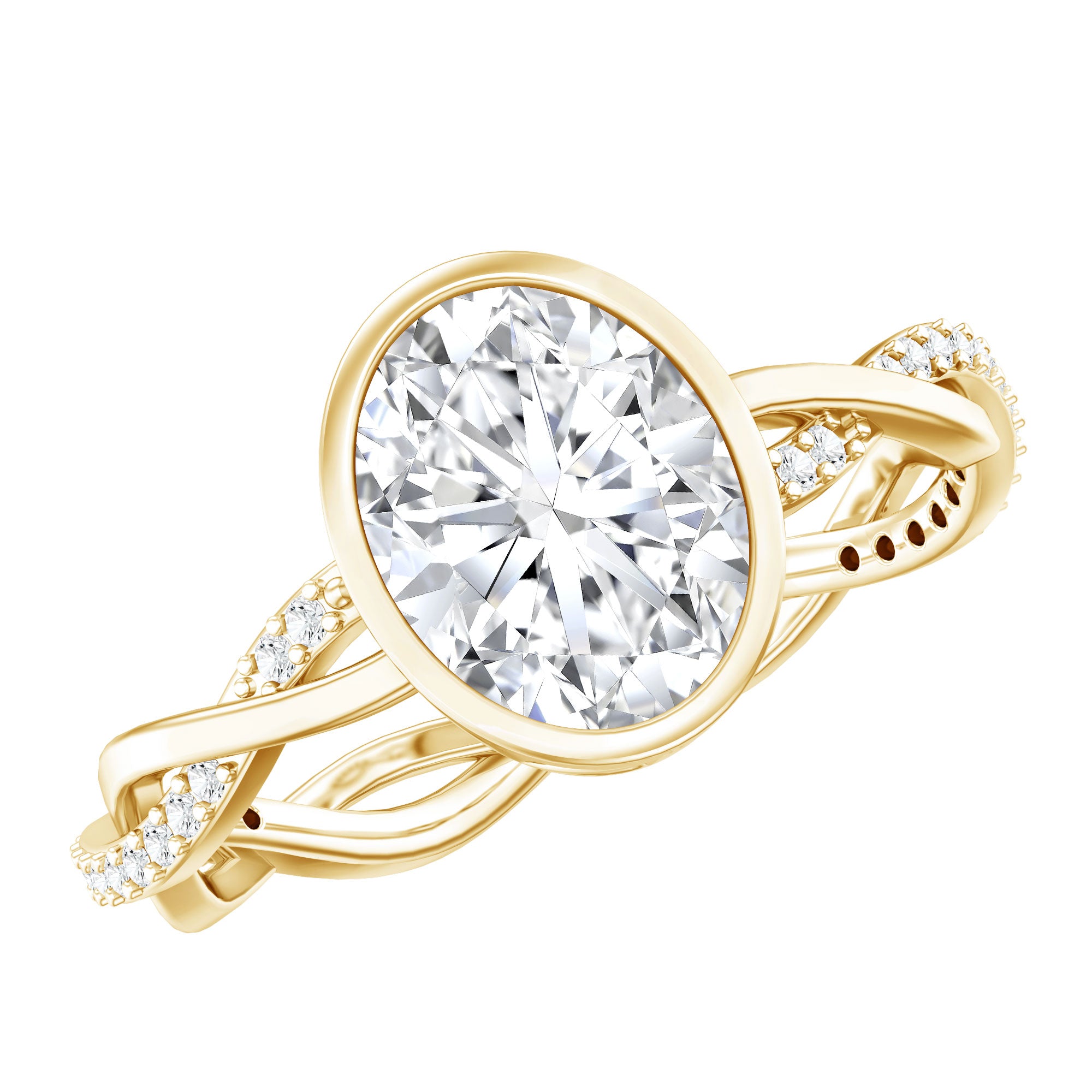 Brilliant Cut Moissanite Bezel Set Engagement Ring in Braided Shank D-VS1 - Rosec Jewels