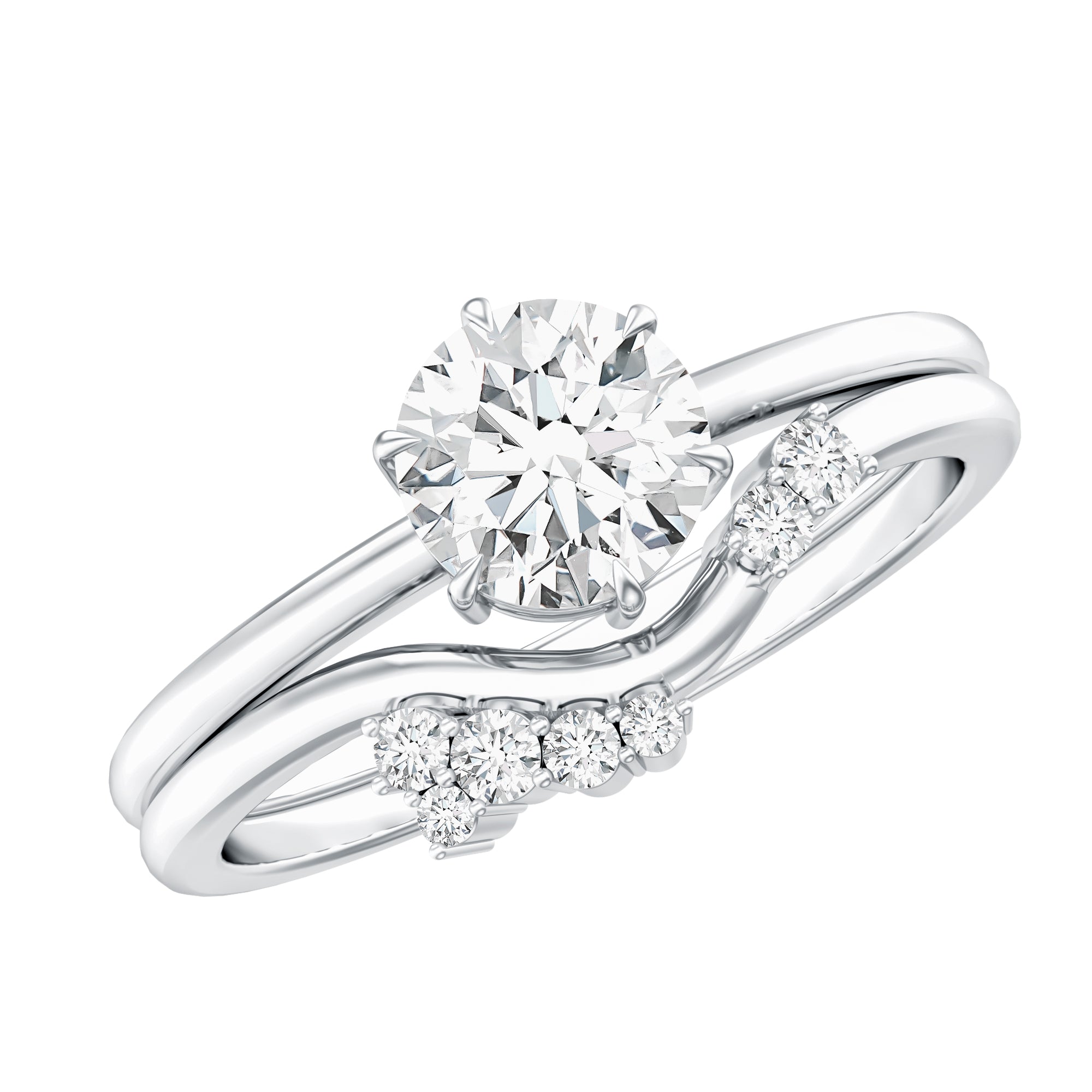 Solitaire Moissanite Wedding Ring Set for Her D-VS1 - Rosec Jewels