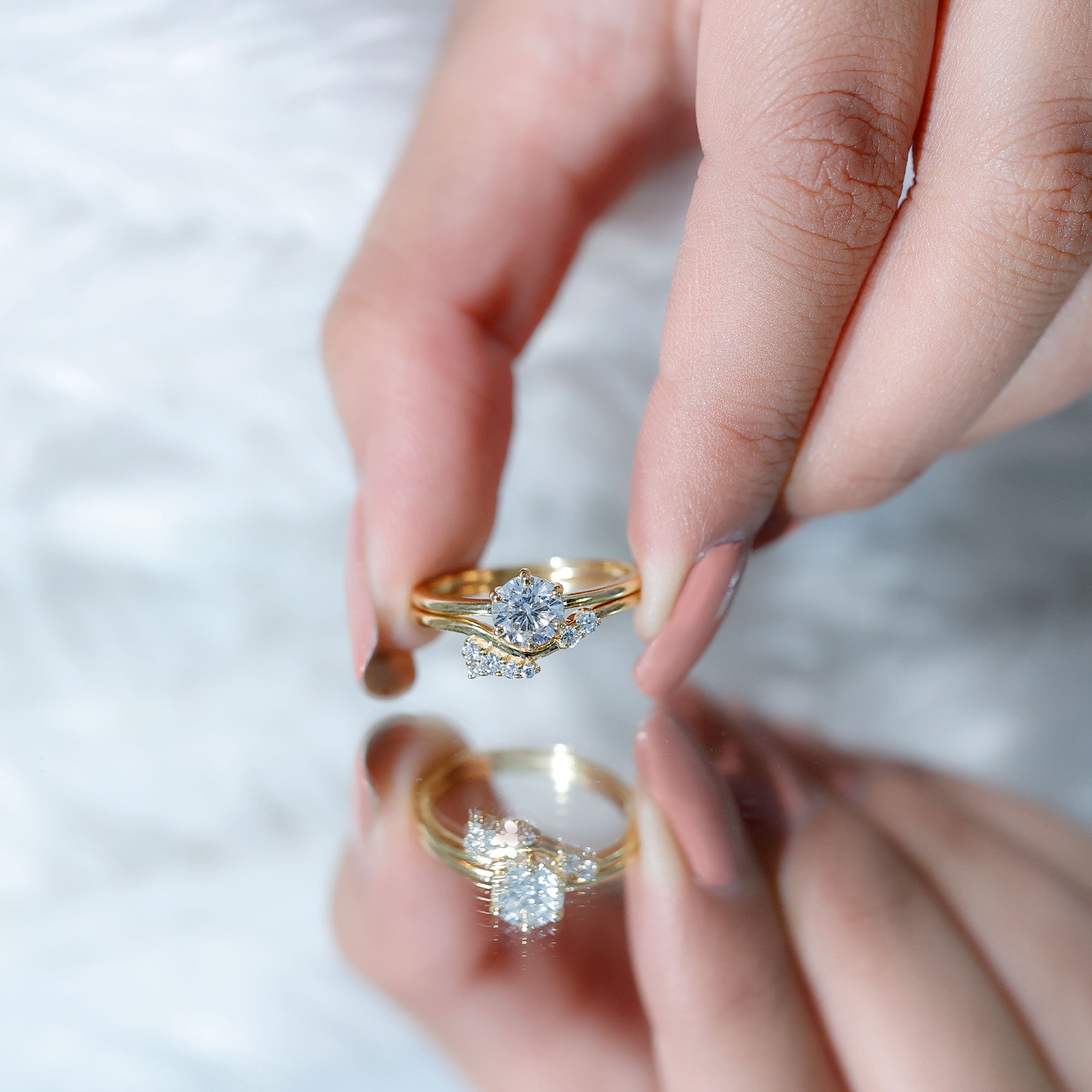 Solitaire Moissanite Wedding Ring Set for Her D-VS1 - Rosec Jewels