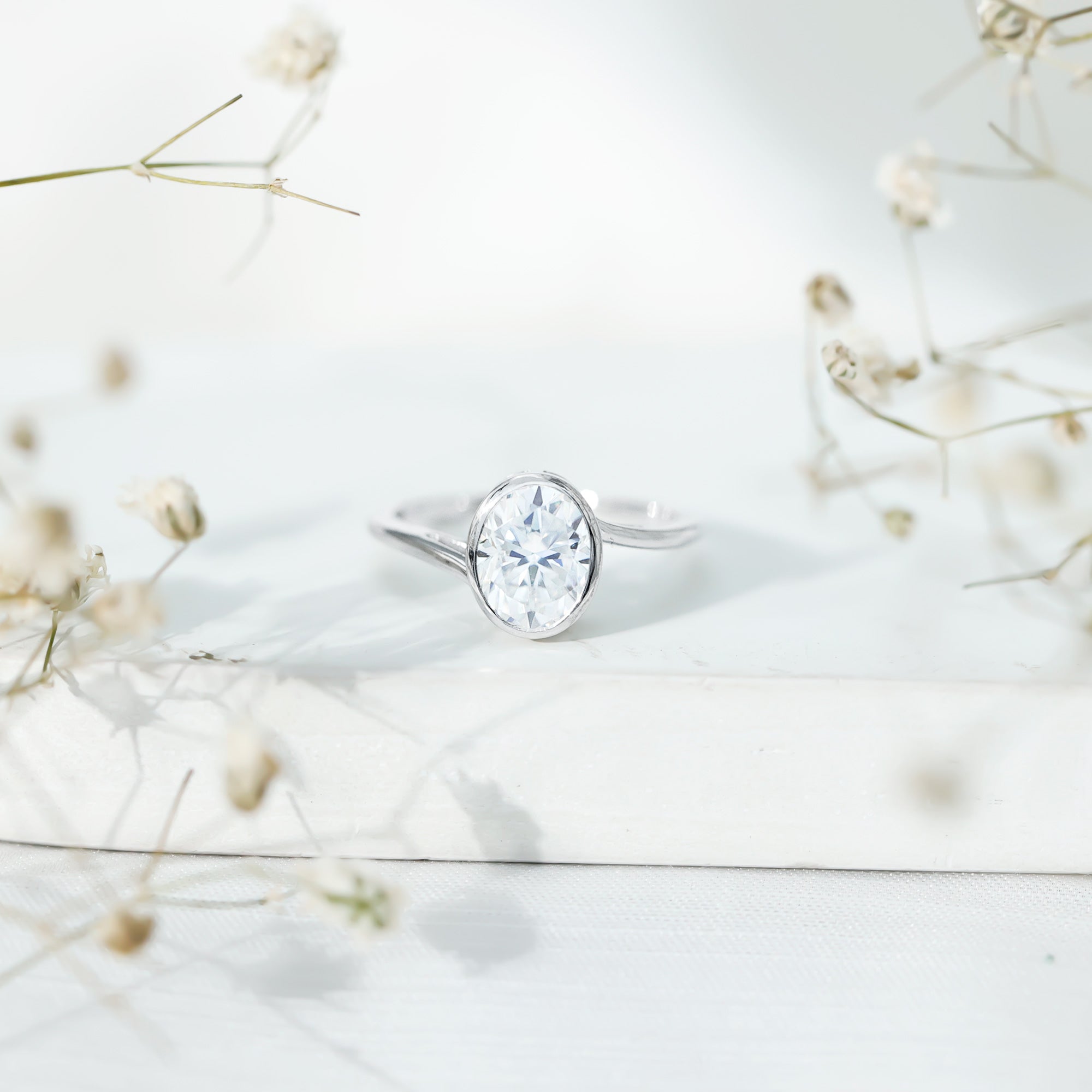 Solitaire 7X9 MM Moissanite Oval Engagement Ring with Bypass Shank D-VS1 - Rosec Jewels