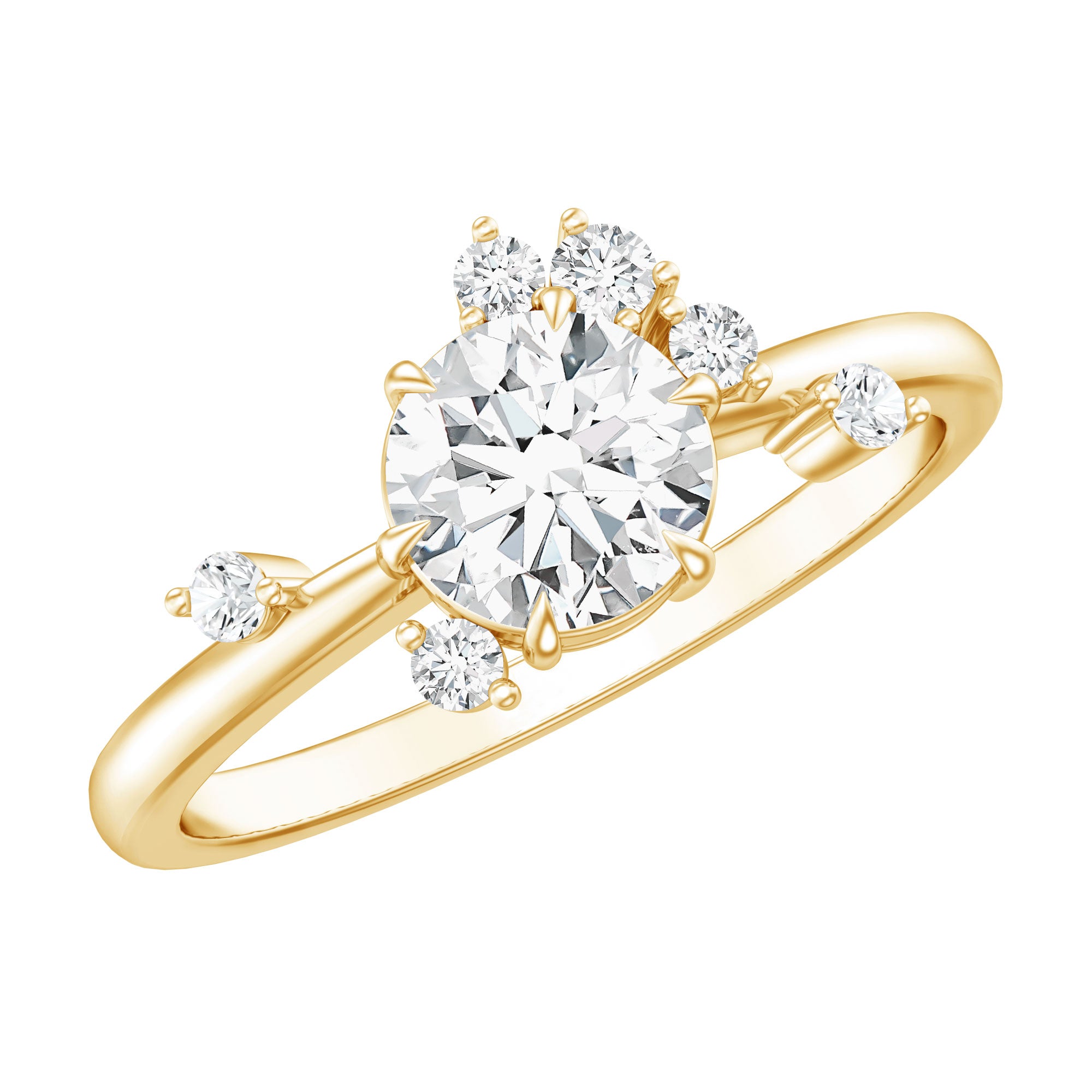 Rosec Jewels-Round Cut Scatter Moissanite Unique Engagement Ring