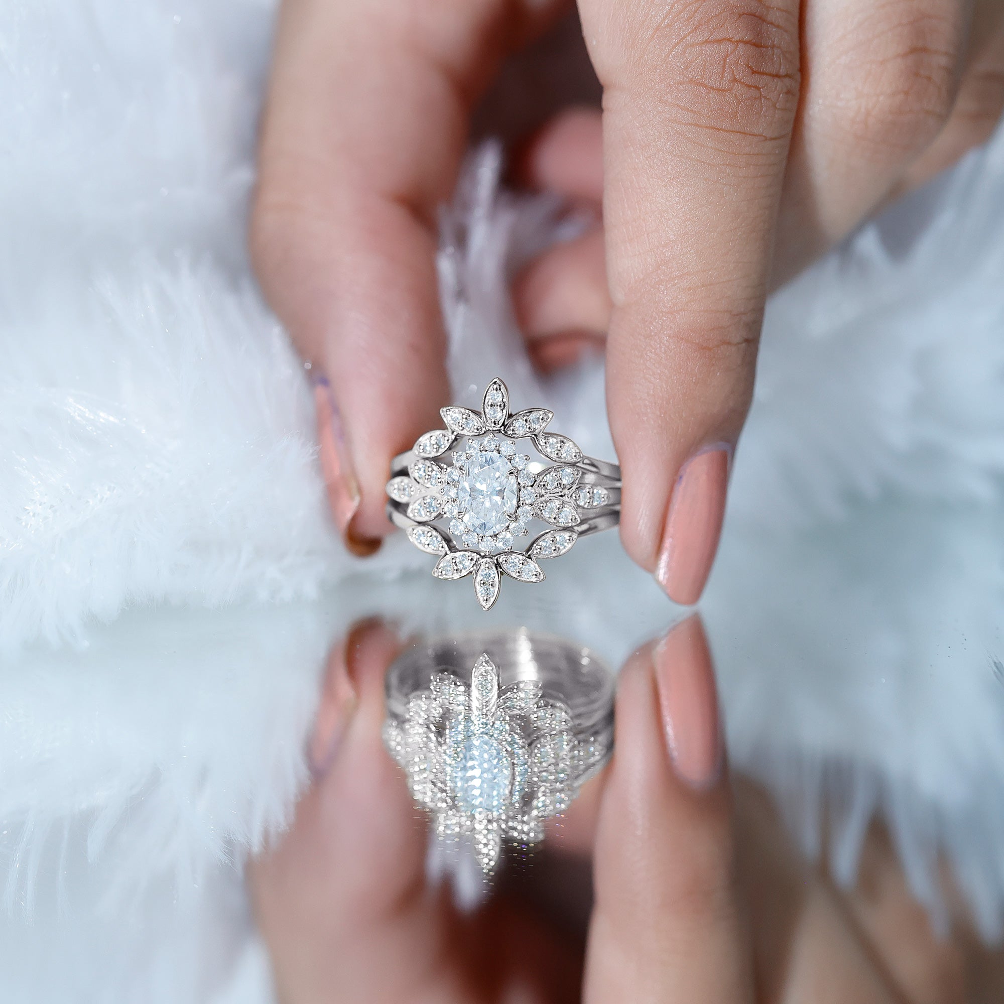 Rosec Jewels-Vintage Inspired Moissanite Wedding Ring Set of 3
