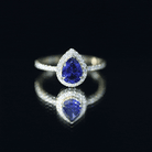 Certified 1.6 Carat Lab Grown Blue Sapphire Teardrop Engagement Ring with Diamond Halo AAAA - Rosec Jewels