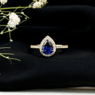 Certified 1.6 Carat Lab Grown Blue Sapphire Teardrop Engagement Ring with Diamond Halo AAAA - Rosec Jewels