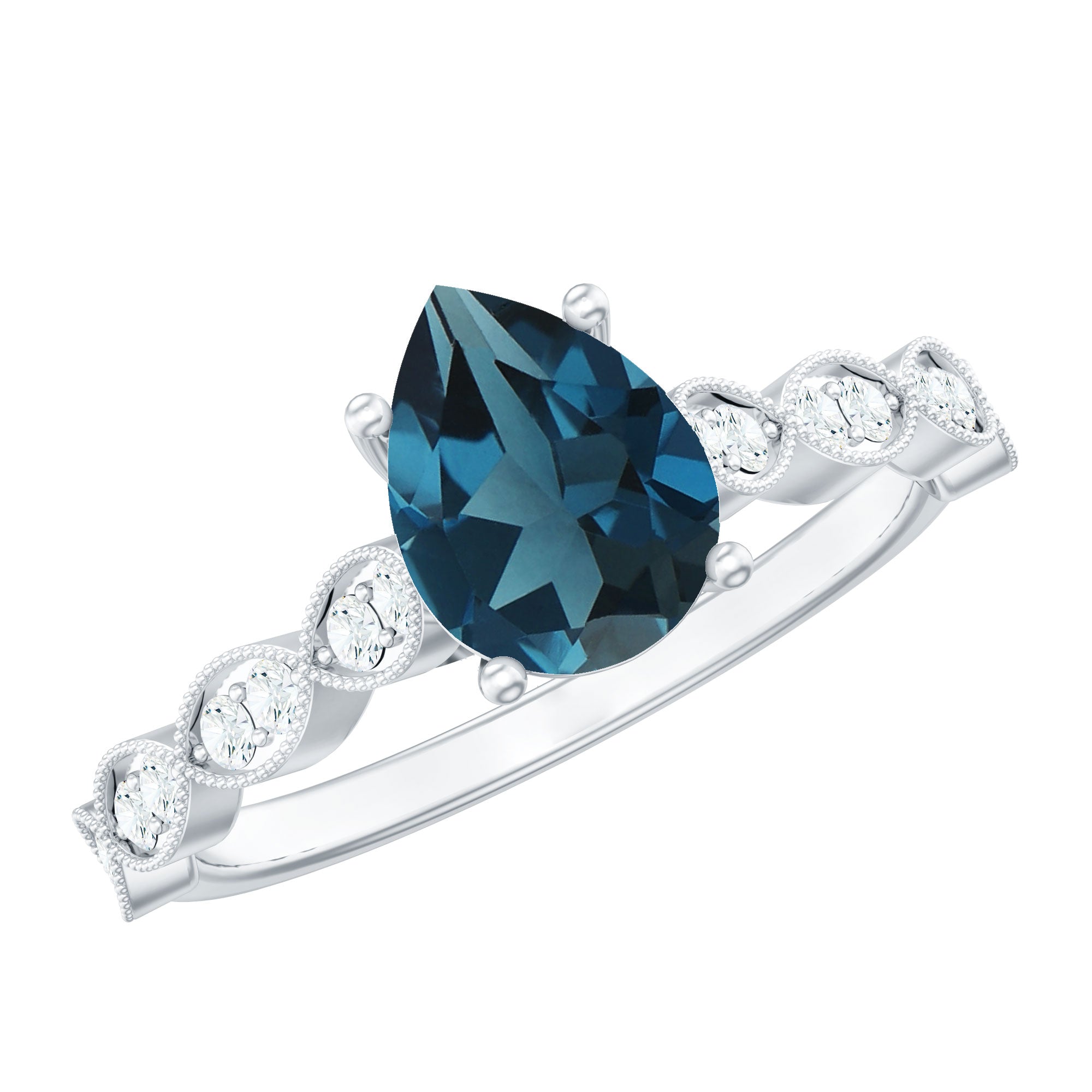 Pear Shaped London Blue Topaz and Diamond Engagement Ring For Women AAA - Rosec Jewels