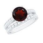 Natural Garnet Diamond Wedding Bridal Ring Set of 2 AAA - Rosec Jewels