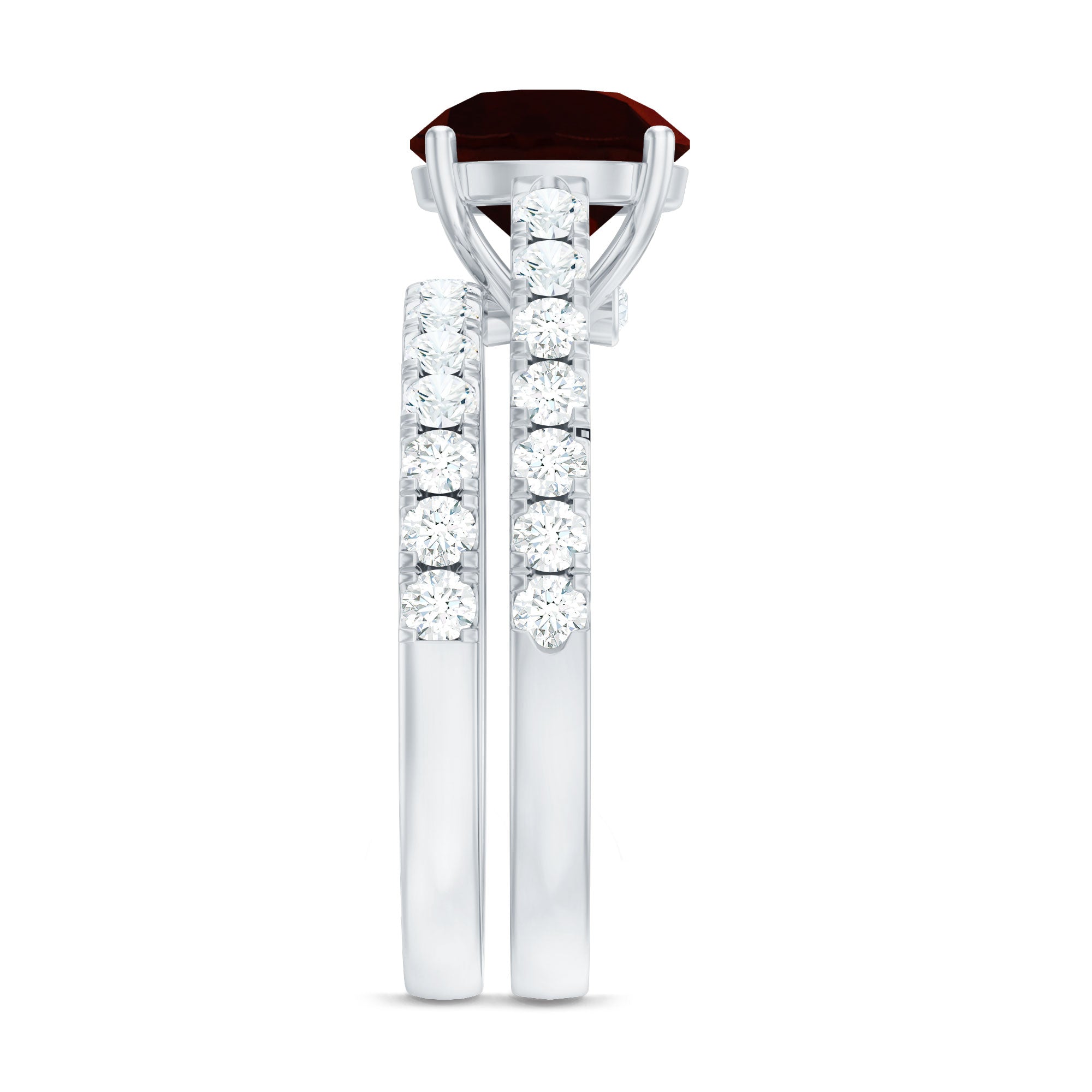 Natural Garnet Diamond Wedding Bridal Ring Set of 2 AAA - Rosec Jewels