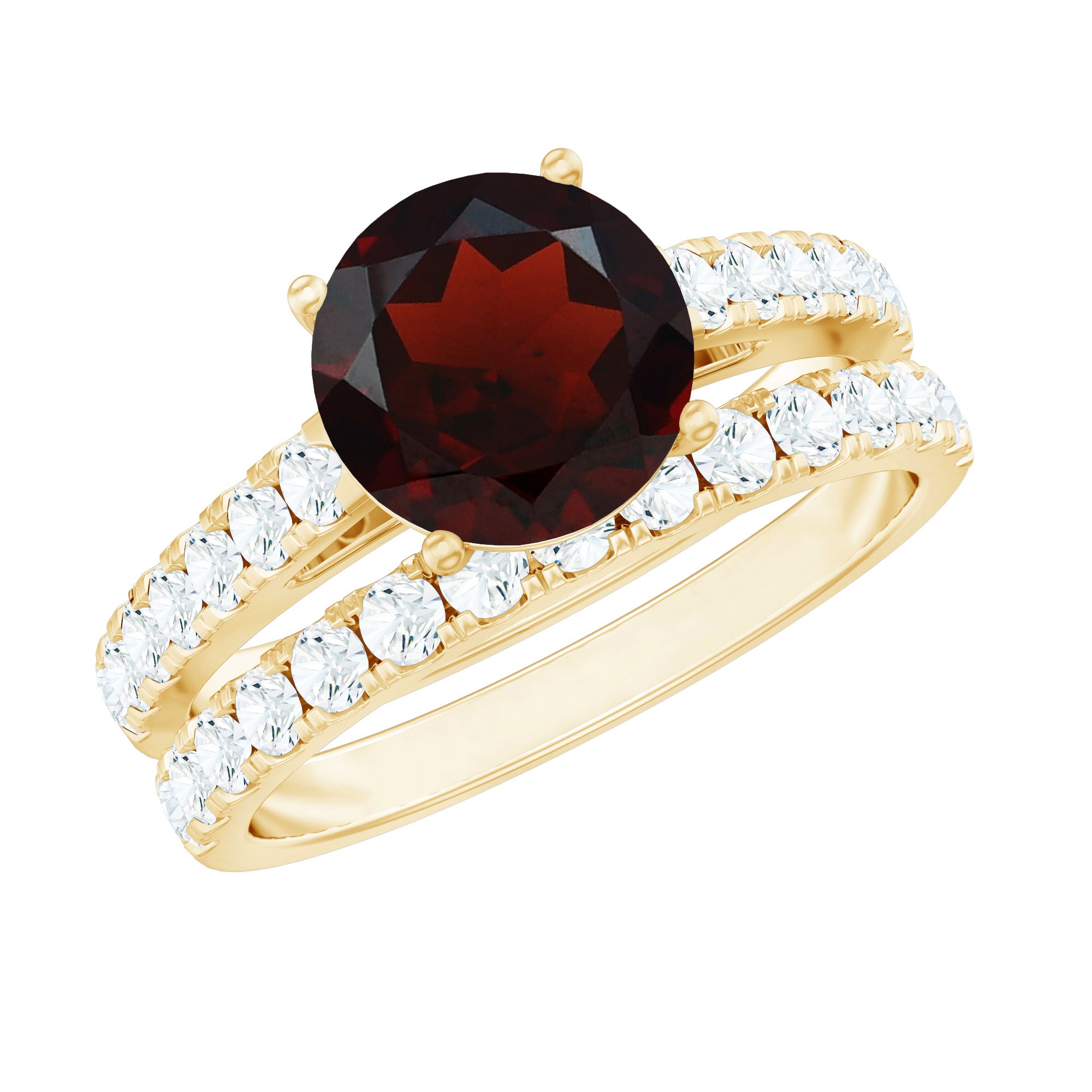Natural Garnet Diamond Wedding Bridal Ring Set of 2 AAA - Rosec Jewels