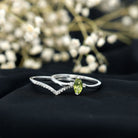 Marquise Cut Peridot Solitaire Wedding Ring Set with Diamond AAA - Rosec Jewels