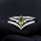 Marquise Cut Peridot Solitaire Wedding Ring Set with Diamond AAA - Rosec Jewels
