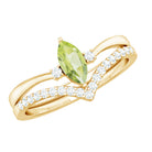 Marquise Cut Peridot Solitaire Wedding Ring Set with Diamond AAA - Rosec Jewels