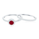 Natural Ruby Wedding Engagement Ring Set with Diamond AAA - Rosec Jewels