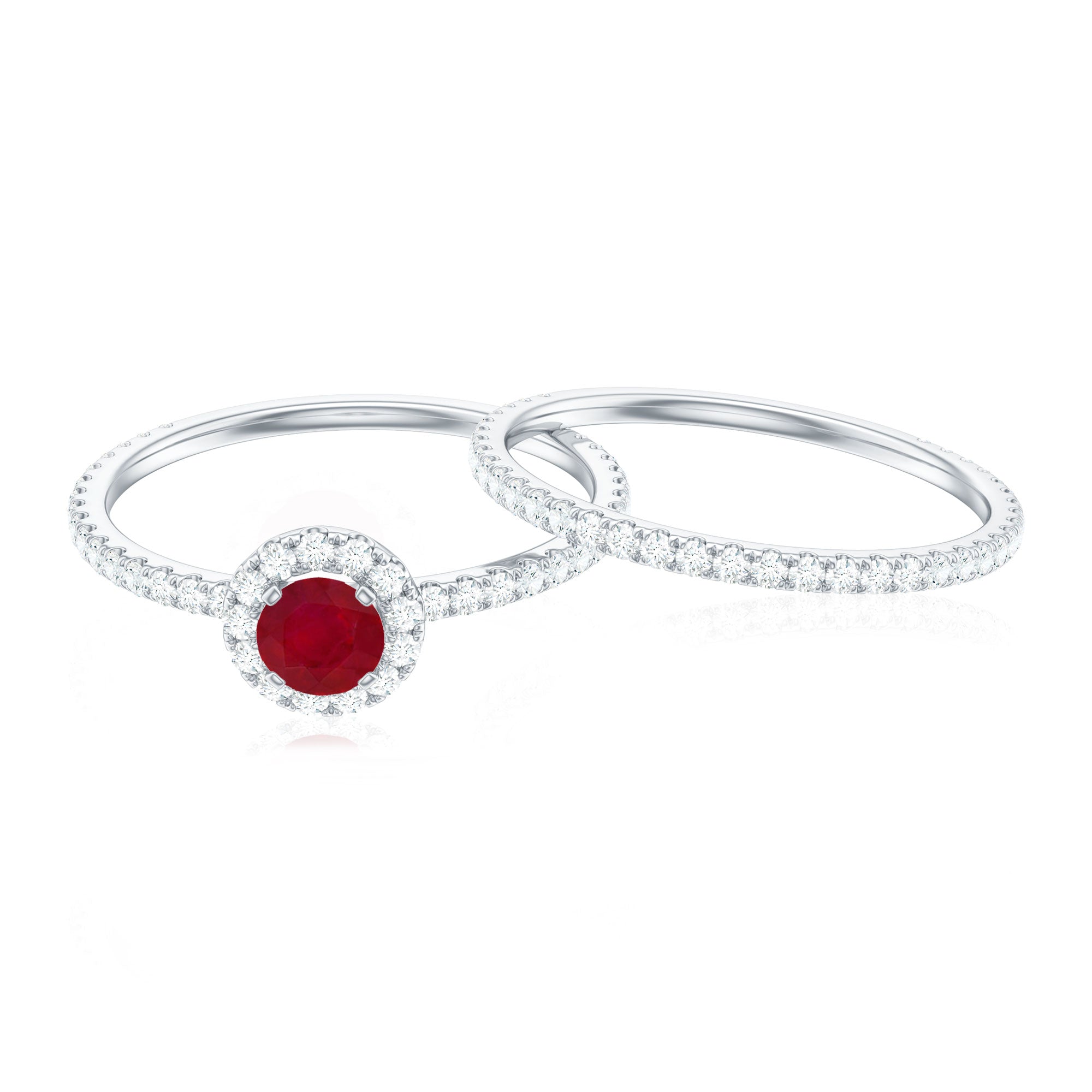 Natural Ruby Wedding Engagement Ring Set with Diamond AAA - Rosec Jewels