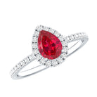 Rosec Jewels-Lab Created Ruby Teardrop Halo Engagement Ring with Diamond