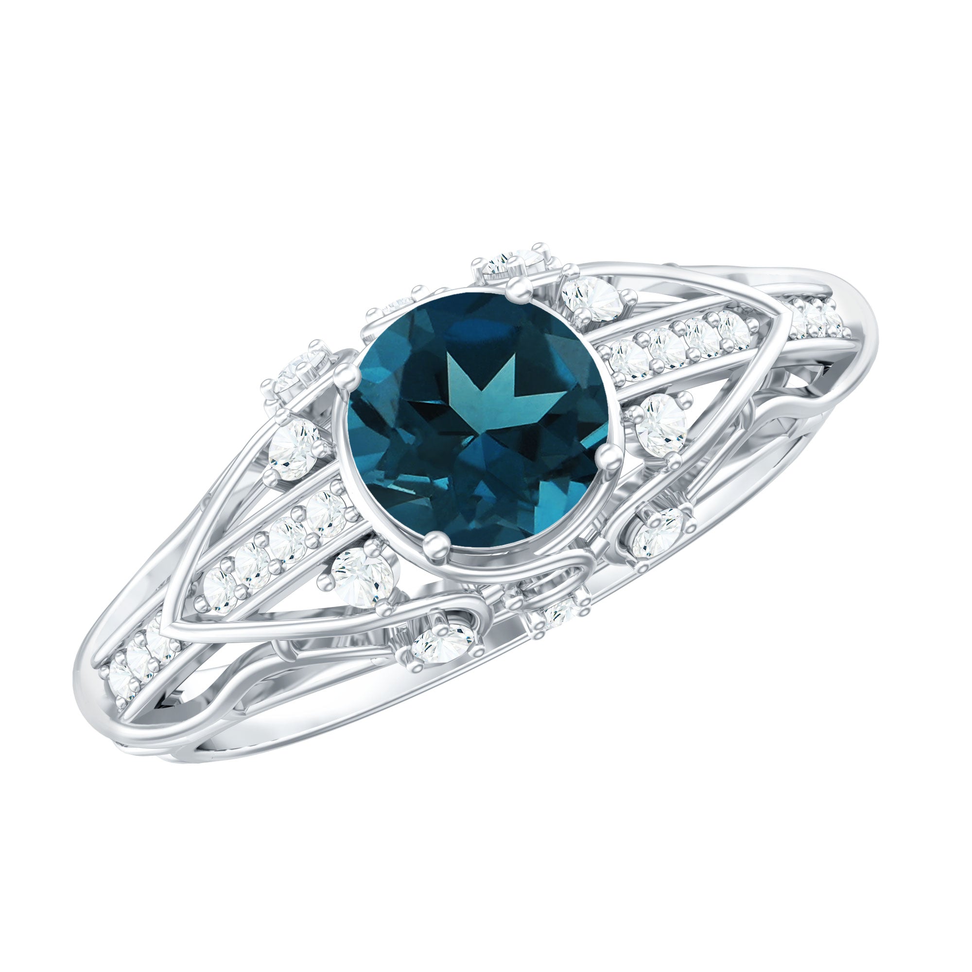 Vintage Looking London Blue Topaz and Diamond Engagement Ring With Certificate