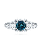 Vintage Looking London Blue Topaz and Diamond Engagement Ring With Certificate AAA - Rosec Jewels