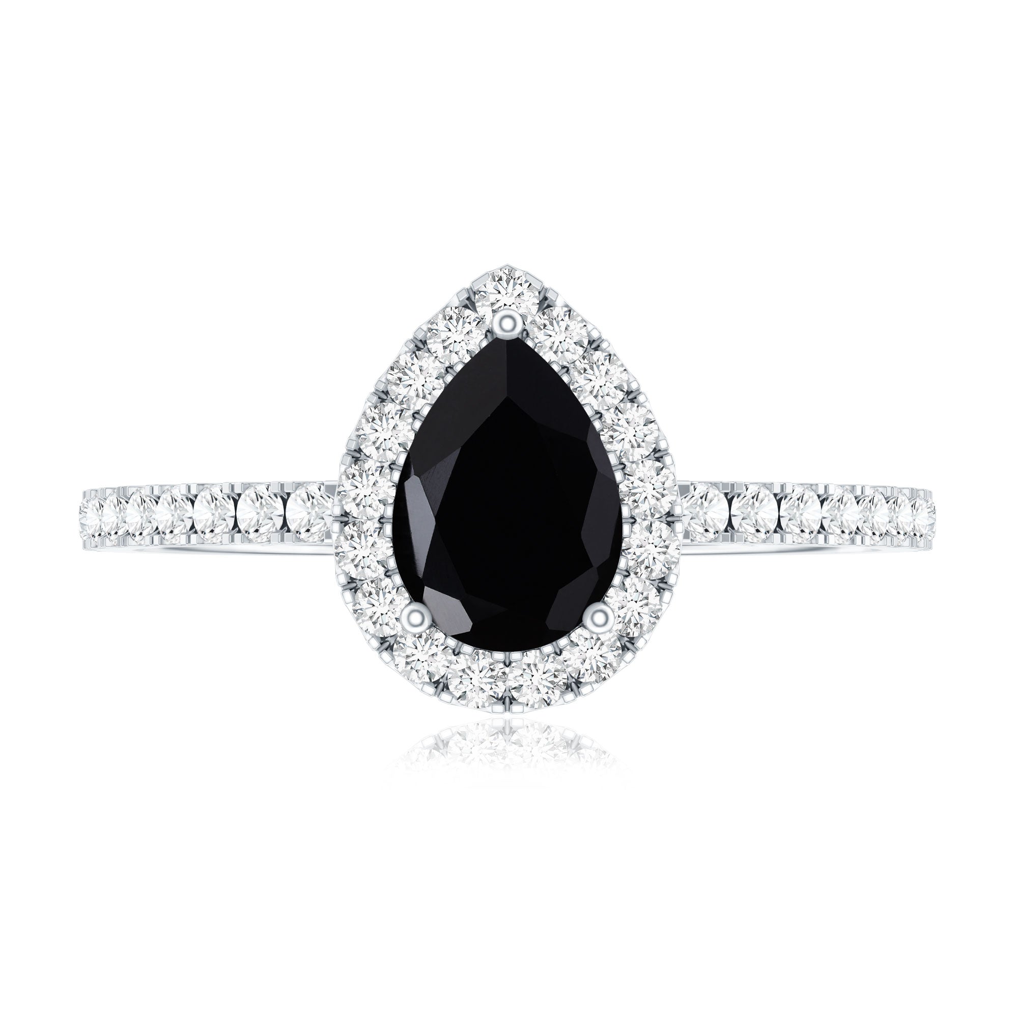 Certified 0.85 Carat Pear Shape Lab Grown Black and White Diamond Halo Engagement Ring AAAA ( Synthetic ) - Rosec Jewels