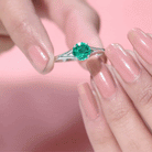 Certified 8 mm Lab Grown Emerald Engagement Ring with Diamond AAAA - Rosec Jewels