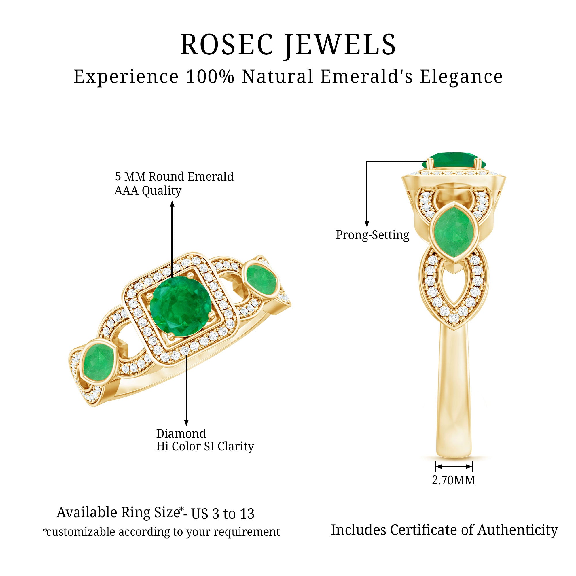 Rosec Jewels-Natural Emerald Diamond Vintage Looking Engagement Ring